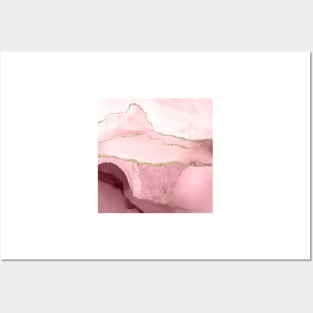 Watercolor Agate, Blush Pink Burgundy Faux Gold Veins Posters and Art